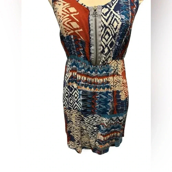 Belle du Jour Geometric Colorful 1/2 Zip Front Lace Racer-bank Tank Dress Large. - Picture 2 of 10
